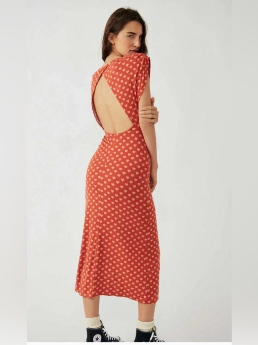 Free People Lakeside Heart Printed Dress Small Ginger Rust Brown Fall - Picture 6 of 11